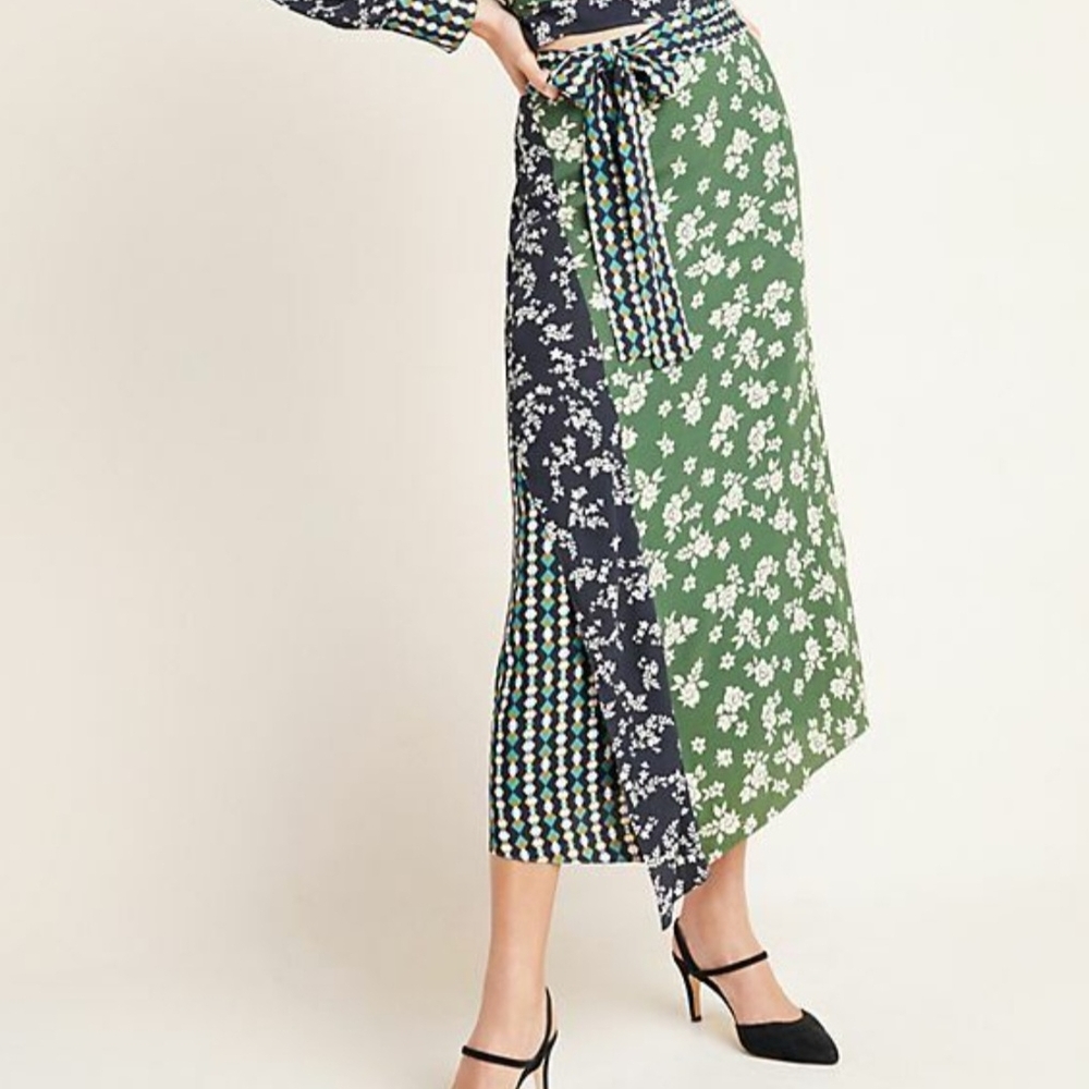 Anthropologie Floral Maxi Skirt in Green and Navy